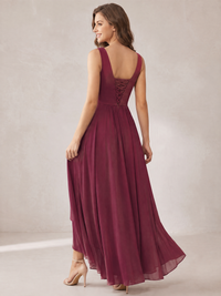 V-Neck High-Low Chiffon Bridesmaid Dress with Ruffles