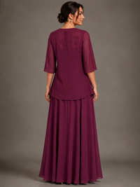 A-line 2 Pieces Chiffon Appliques Mother of The Bride Dresses with Jackets