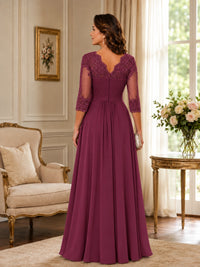 Chiffon Lace Applique Mother of the Bride Dress with 3/4 Sleeves