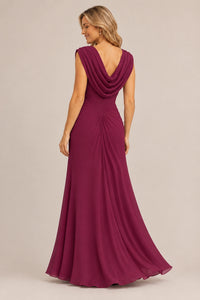Cowl Neck Ruched Chiffon Mother of the Bride Dress
