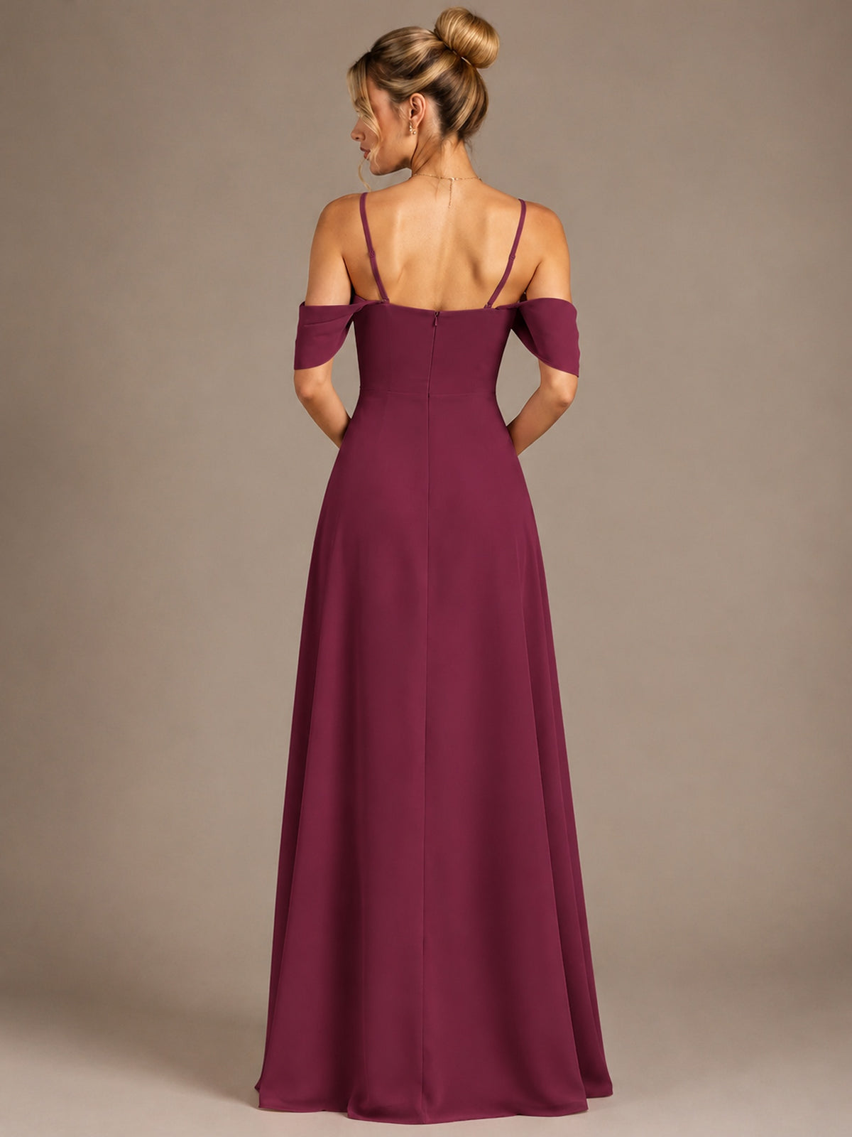 Spaghetti Strap Chiffon Bridesmaid Dress with Ruffles Slit