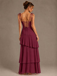 Spaghetti Strap Tiered Ruffles Chiffon Prom Dress