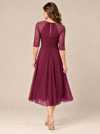Tea-Length Mother of the Bride Dress with Lace 3/4 Sleeves