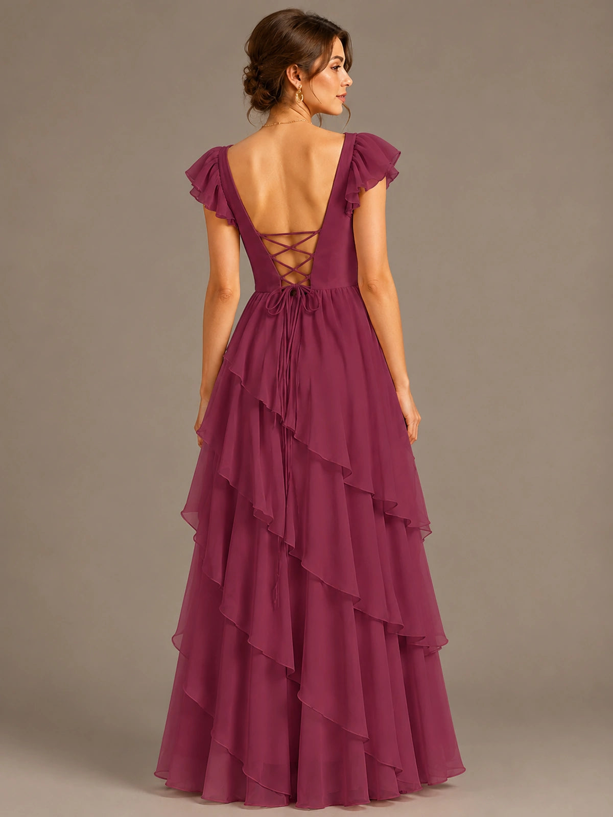 Ruffle Tiered V Neck Maxi Dress