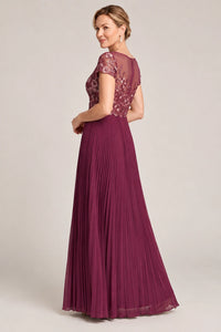 Embroidered Lace Pleated Mother of the Bride Dress