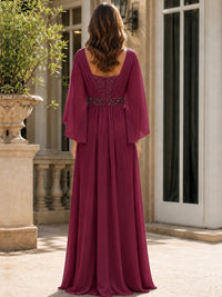 Elegant V-Neck Sequined Chiffon Mother of the Bride Dress with Flutter Sleeves