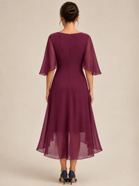 Cowl Neck Ruched Chiffon Mother of the Bride Dresses with Flutter Sleeves