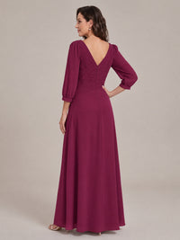 V-Neck Pleated Chiffon Mother of the Bride Dress with Flutter Sleeves