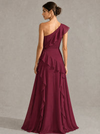 Sage Green One Shoulder Ruffle Bridesmaid Dress