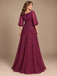 A-Line Mother of the Bride Dress with Sheer Puff Sleeves