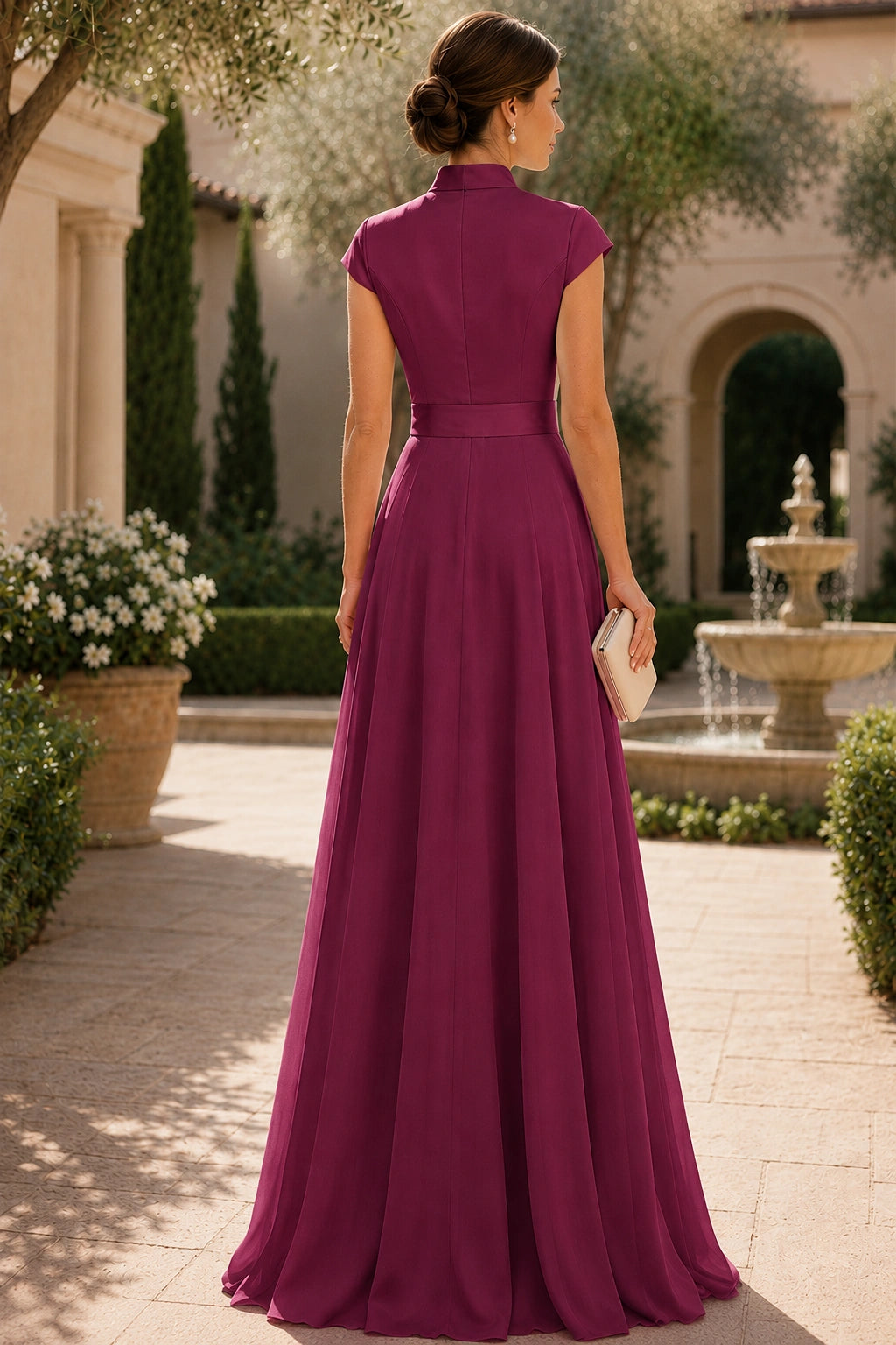 V Neck Cap Sleeve A-Line Floor-Length Satin Bridesmaid Dress