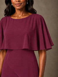 Taupe Chiffon A-Line Mother of the Bride Dress with Cape Sleeves