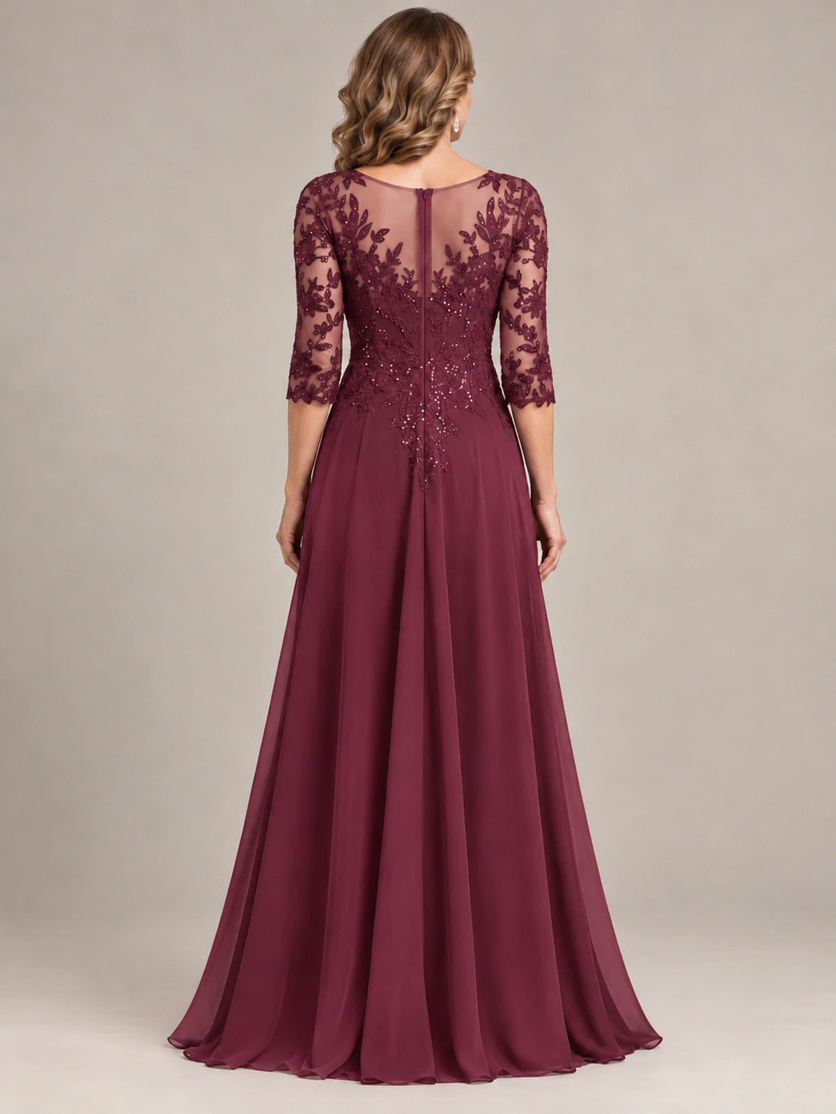 Sequin Lace A-Line Mother of the Bride Dress with 3/4 Sleeves
