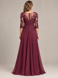 Sequin Lace A-Line Mother of the Bride Dress with 3/4 Sleeves