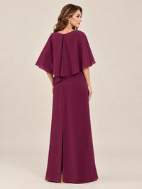 Cape Sleeve Mother of the Bride Dress with Asymmetrical Overlay