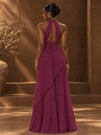 Wrap Pleated Prom Dress Halter A-line Chiffon Formal Wedding Dress