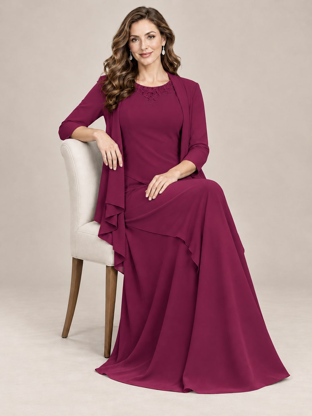 Dusty Blue Two-Piece Chiffon Mother of the Bride Dress with Jacket
