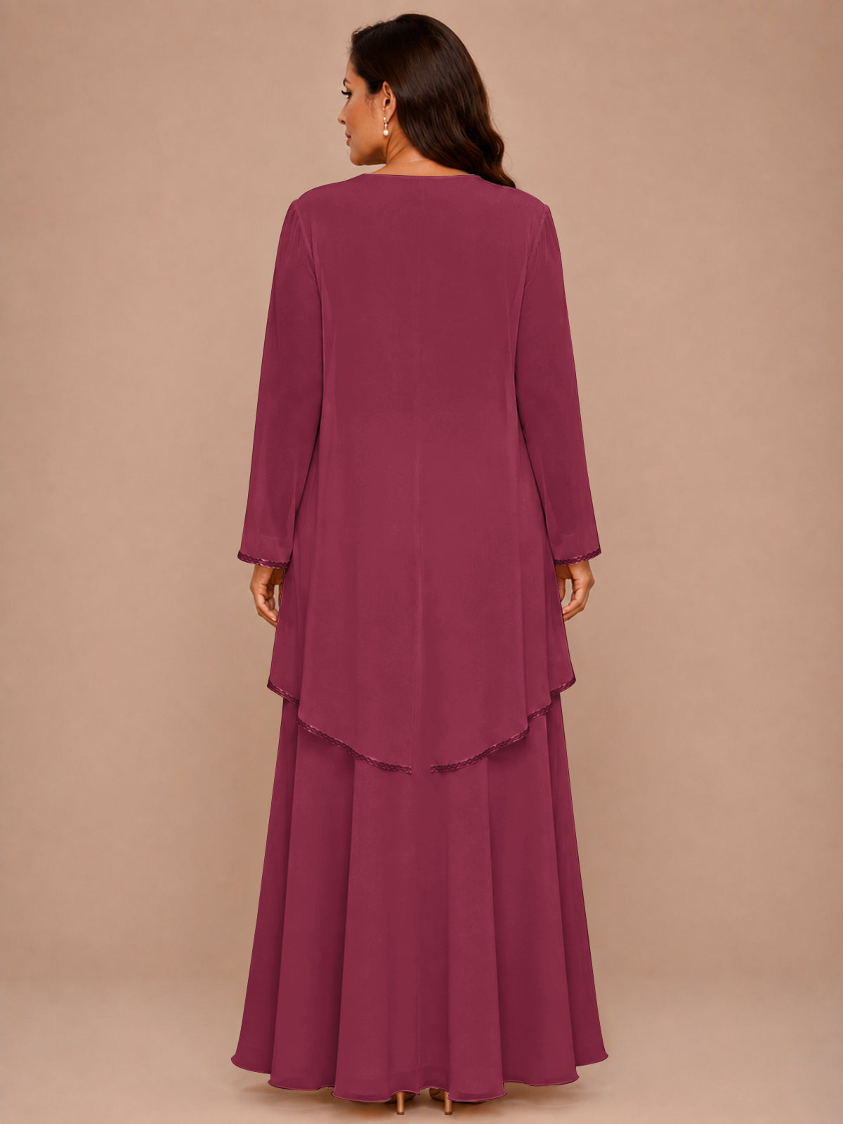 Champagne Beaded Chiffon Mother of the Bride Dress with Jacket V-Neck Gown