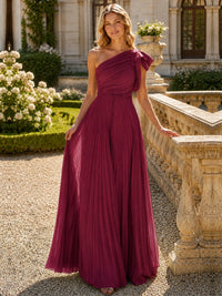One Shoulder Pleated Chiffon A-Line Floor-Length Bridesmaid Dress