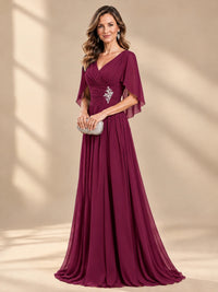 Ruched V Neck Mother of The Bride Dresses with Shawls Appliques and Cap Sleeves