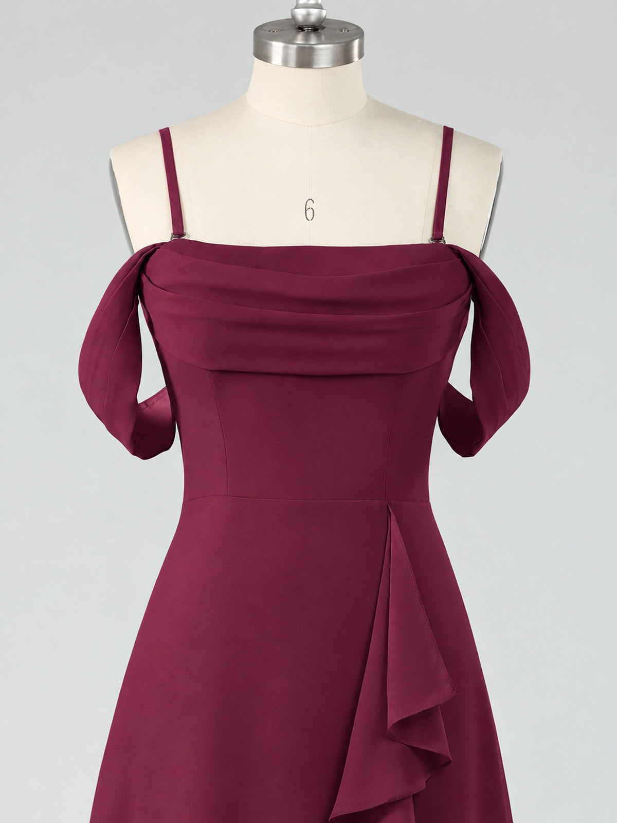 Spaghetti Strap Chiffon Bridesmaid Dress with Ruffles Slit