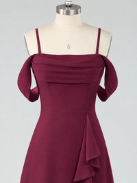 Spaghetti Strap Chiffon Bridesmaid Dress with Ruffles Slit