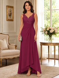 Elegant Chiffon Mother of the Bride Dress with Lace Applique and Cape Sleeves