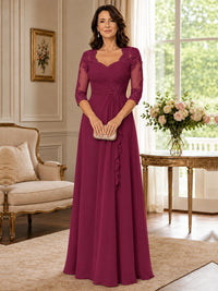Chiffon Lace Applique Mother of the Bride Dress with 3/4 Sleeves