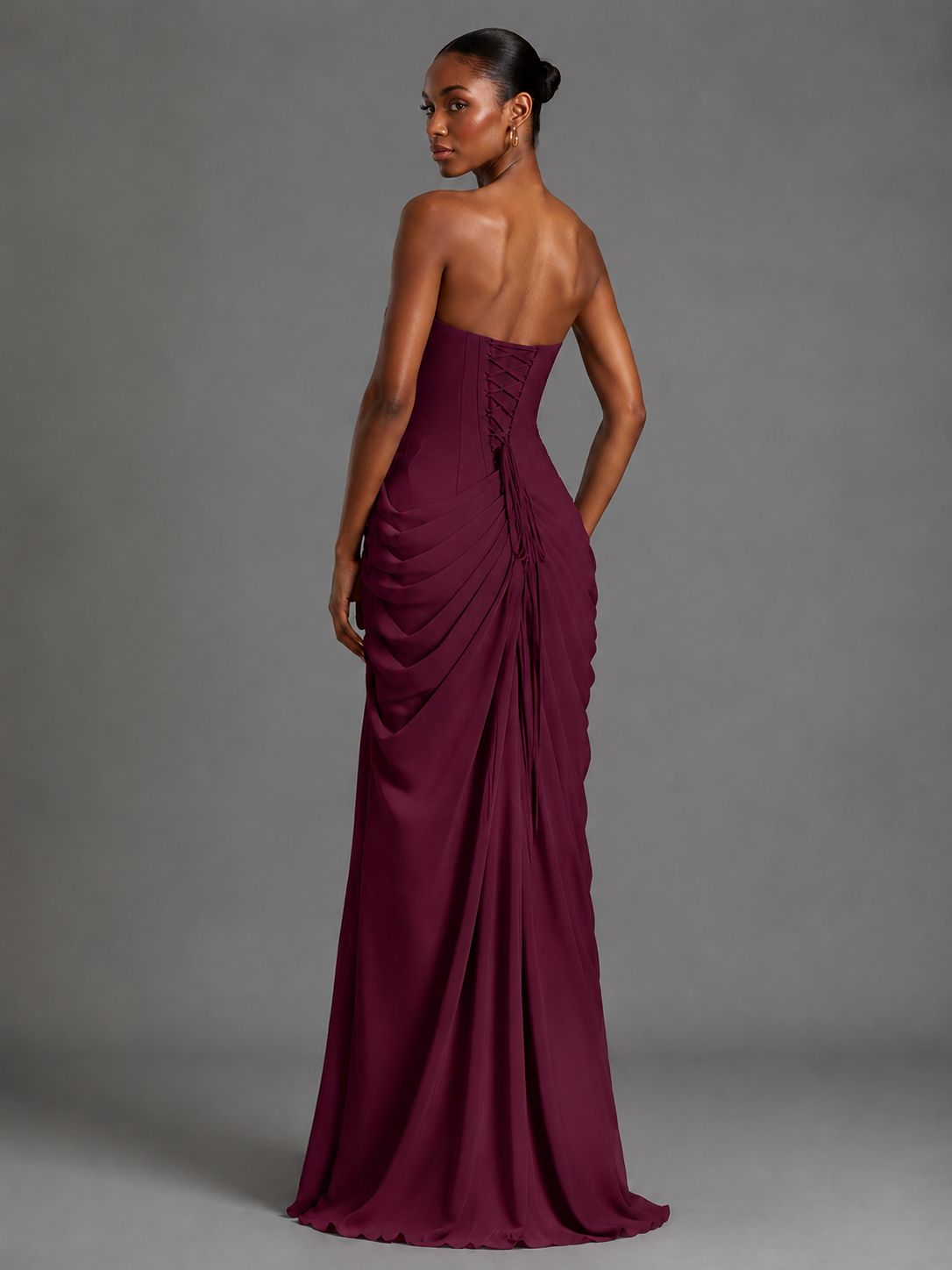 Strapless Bodycon Pleated Chiffon Formal Dress with Slit