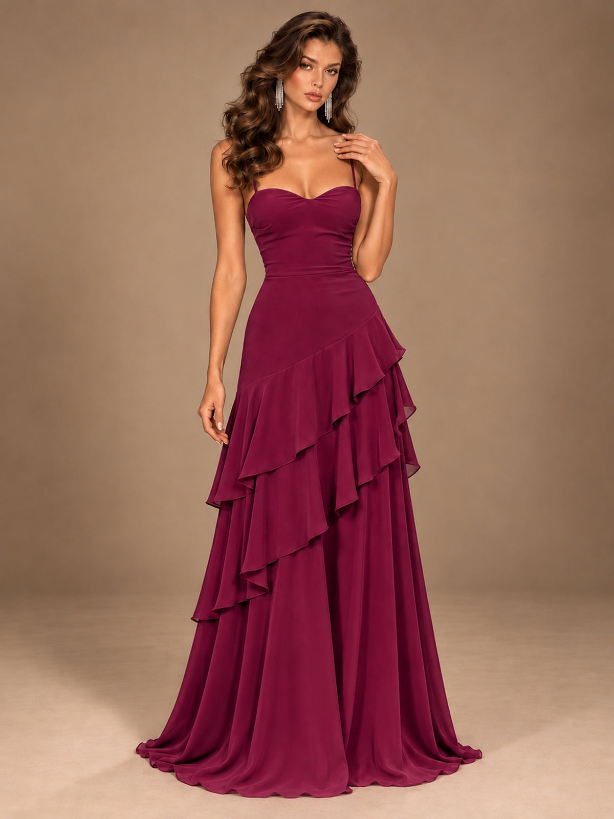 Sweetheart A-Line Ruffle Prom Dress with Spaghetti Straps