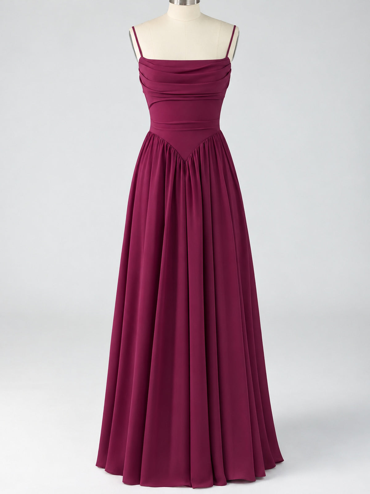 Spaghetti Strap Ruched Chiffon Maxi Dress with Backless