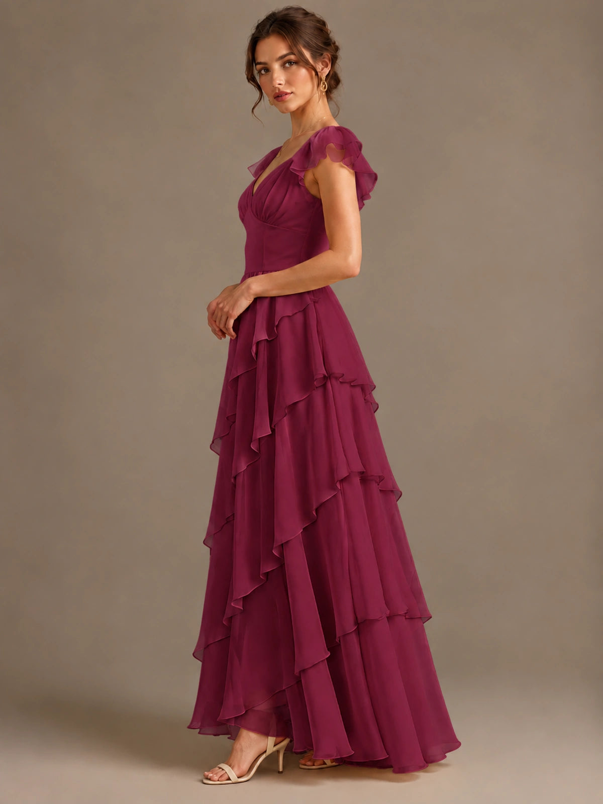 Ruffle Tiered V Neck Maxi Dress
