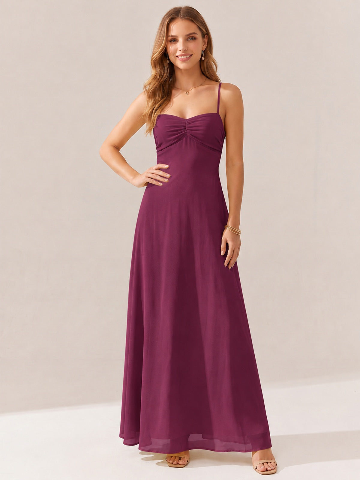 JOVELLEE Yellow Sweetheart Ruched Bust Chiffon Maxi Dress