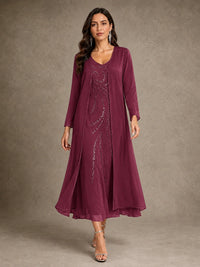 Sequin Chiffon Mother of the Bride Dress with Jacket