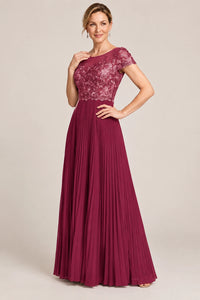 Embroidered Lace Pleated Mother of the Bride Dress