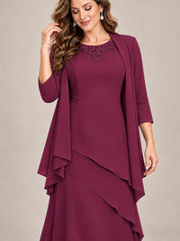 Dusty Blue Two-Piece Chiffon Mother of the Bride Dress with Jacket