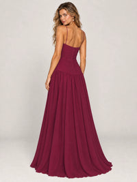 Butter Yellow Ruched Spaghetti Strap Drop-Waist Prom Dress