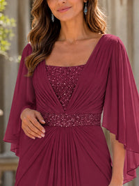 Elegant V-Neck Sequined Chiffon Mother of the Bride Dress with Flutter Sleeves