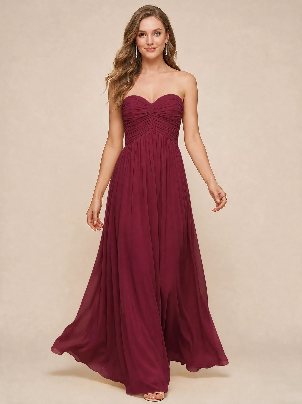 Strapless Pleated Chiffon A-Line Bridesmaid Dress