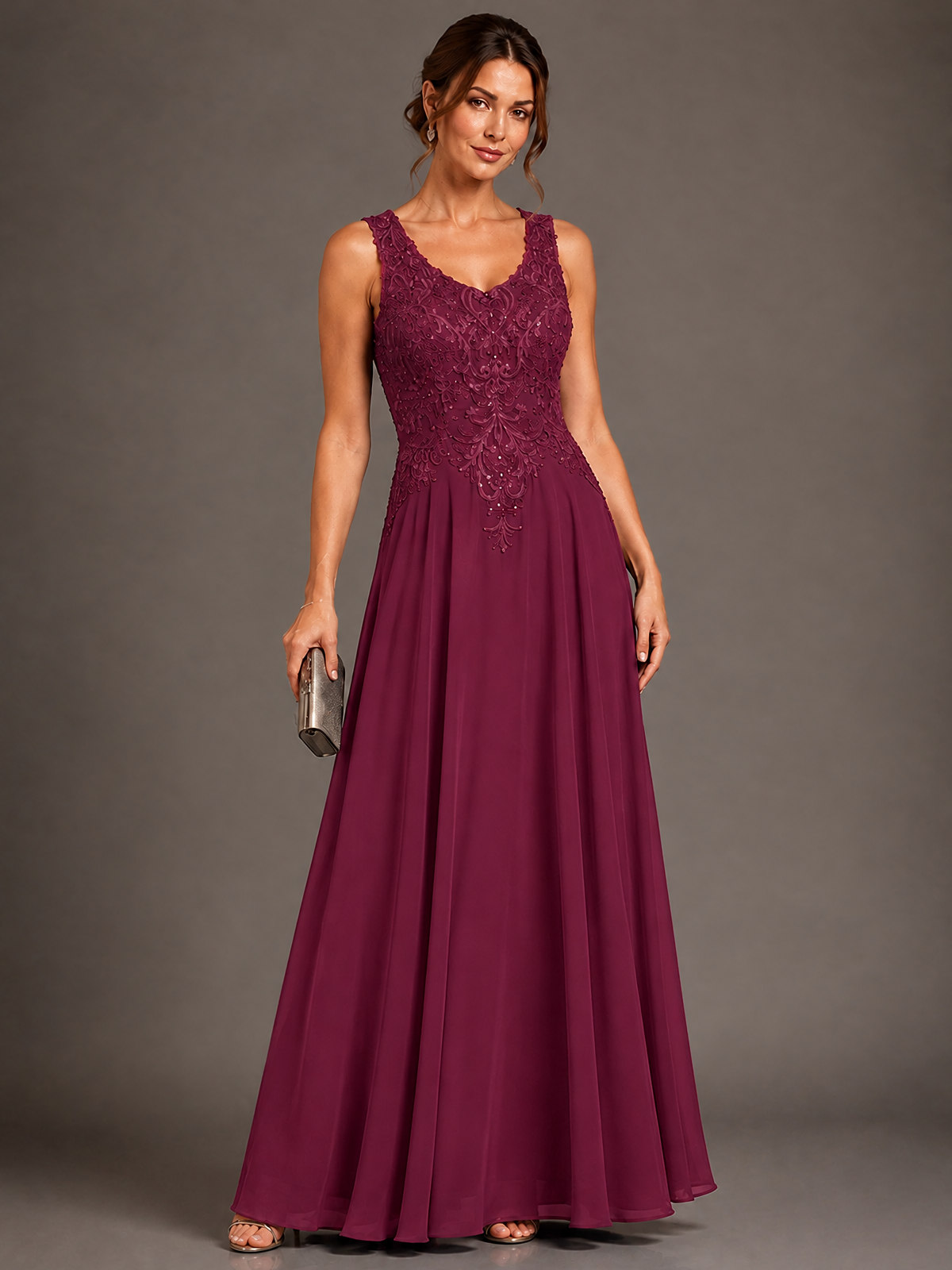 A-line 2 Pieces Chiffon Appliques Mother of The Bride Dresses with Jackets