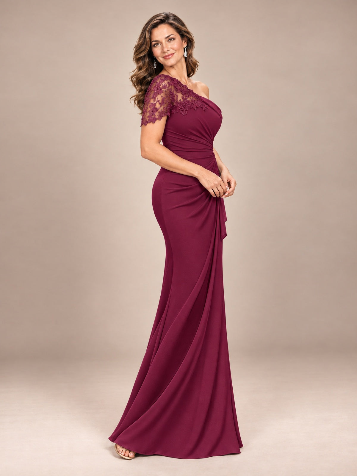 One Shoulder Chiffon Mother of The Bride Dress