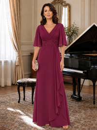 V-Neck Chiffon Lace Mother of the Bride Dresses