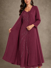 Sequin Chiffon Mother of the Bride Dress with Jacket