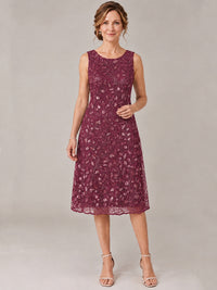 Tea Length Sequin Lace Mother of The Bride Dress with Chiffon Jacket