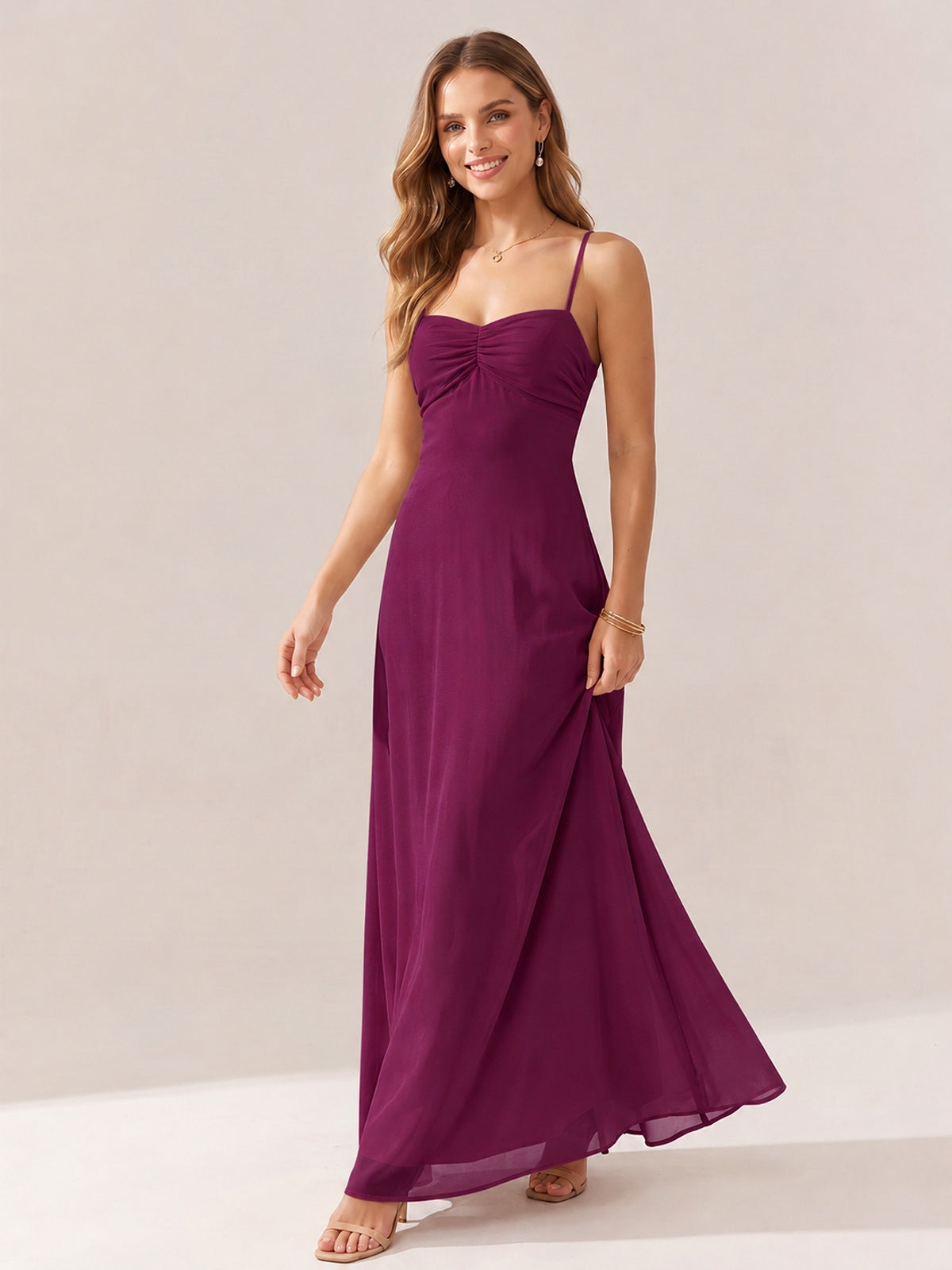 JOVELLEE Yellow Sweetheart Ruched Bust Chiffon Maxi Dress
