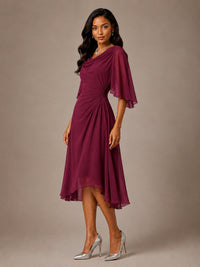 Cowl Neck Ruched Chiffon Mother of the Bride Dresses with Flutter Sleeves