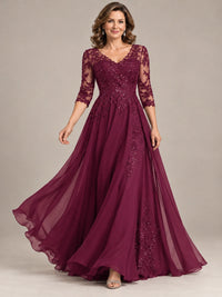 Sequin Lace A-Line Mother of the Bride Dress with 3/4 Sleeves