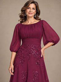 A-Line Mother of the Bride Dress with Sheer Puff Sleeves