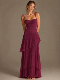 Spaghetti Strap Tiered Ruffles Chiffon Prom Dress