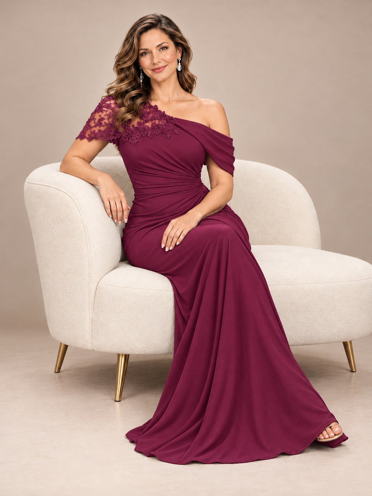 One Shoulder Chiffon Mother of The Bride Dress
